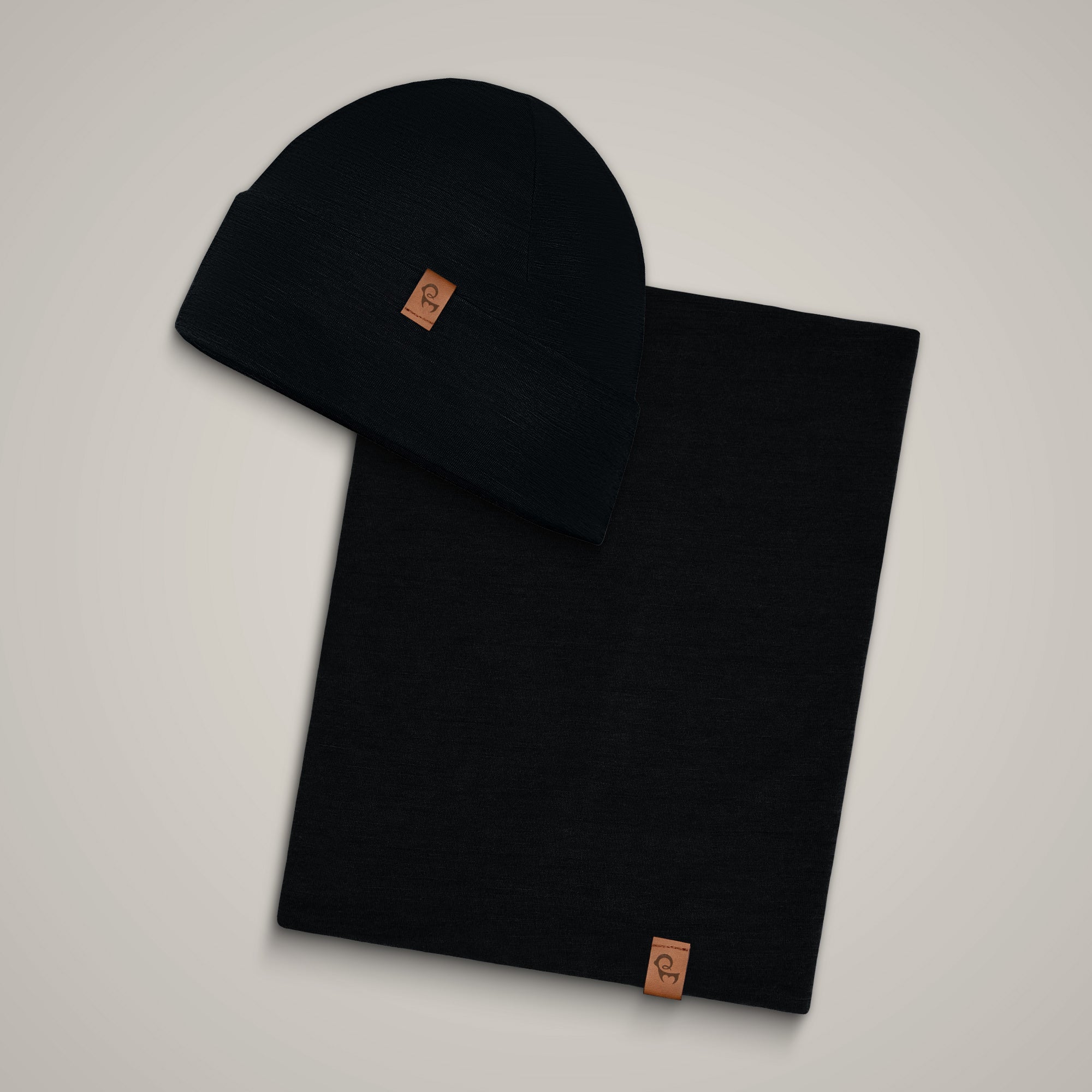 Kvinno Merino Beanie & Gaiter 2-delar Svart