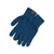 A pair of menique brand dark gray knit gloves with ribbed cuffs. A small, rectangular tan leather tag with the "menique" logo is visible on the cuff of the left glove. The gloves are laid flat against a white background.