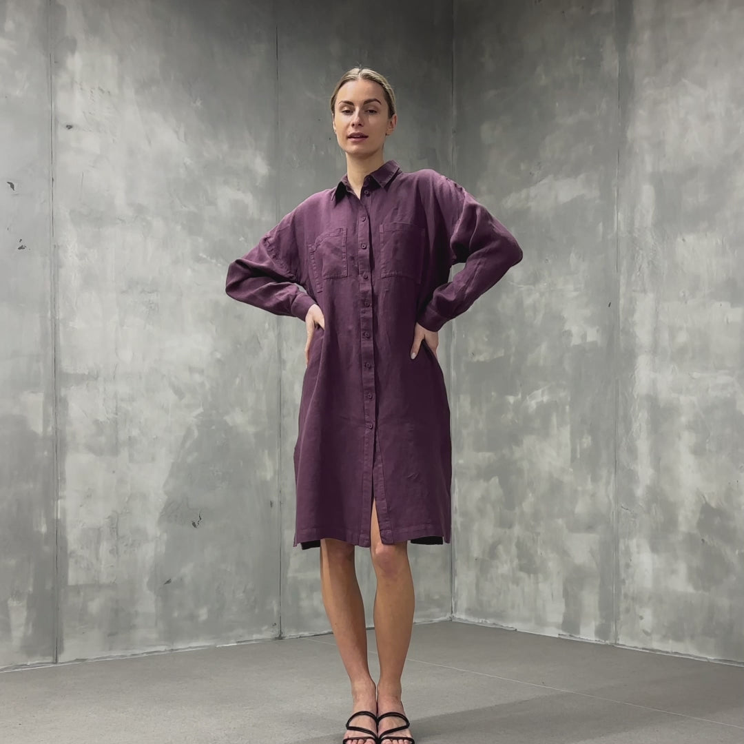 Linne Oversized Skjortklänning Margo Shadow Purple