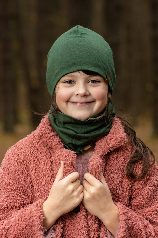 Kids Merino Beanie Hat Dark green