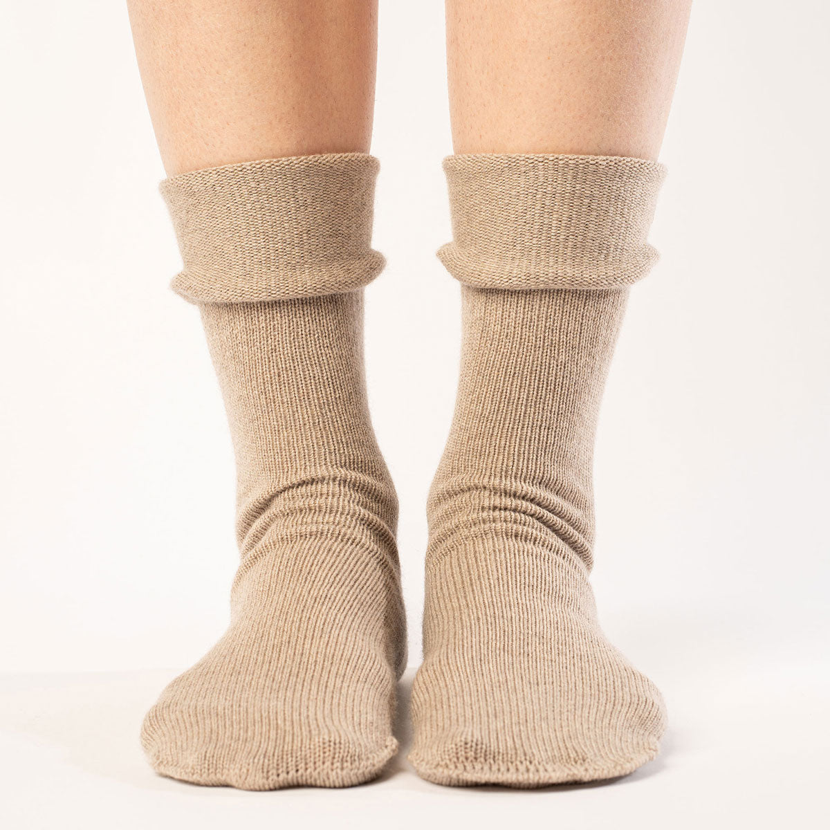 Kvinnors Stickade Strumpor Merino Krämbeige